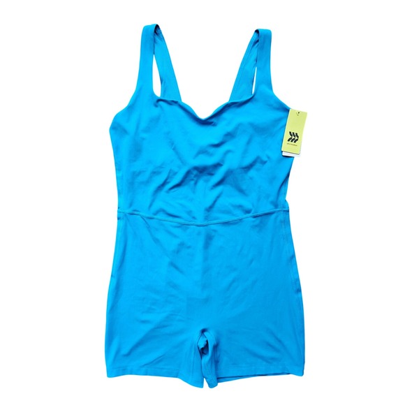 all in motion Pants - All in Motion Women Rib Short Bodysuit Blue Sleeveless Athletic Romper Large